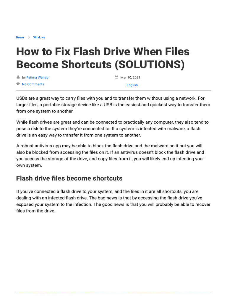 Fix Flash Drive Shortcut Virus Issues | PDF | Computer Virus | Usb ...