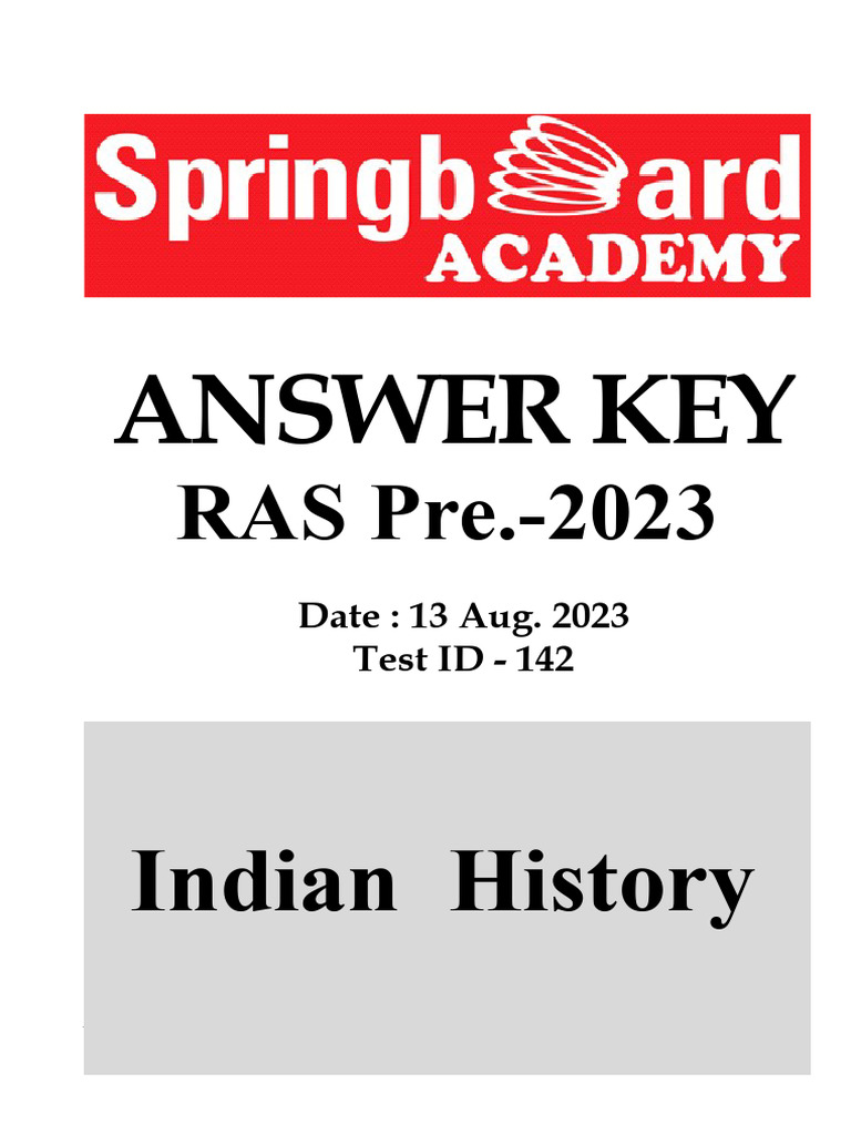 Indian History Test Code 142 Ras Pre Test Series 2023 | PDF | Indian ...