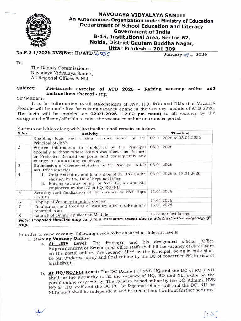 ATD 2026 - (Pre Launch Exercise) - Raising Vacancy Online and ...