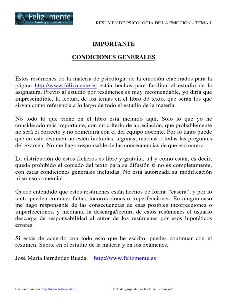 Resumen de Psicología de la Emoción | PDF | Las emociones | Amígdala