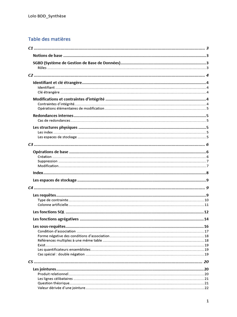 Synthèse sur les SGBD et SQL | PDF | Bases de données | Index de base ...