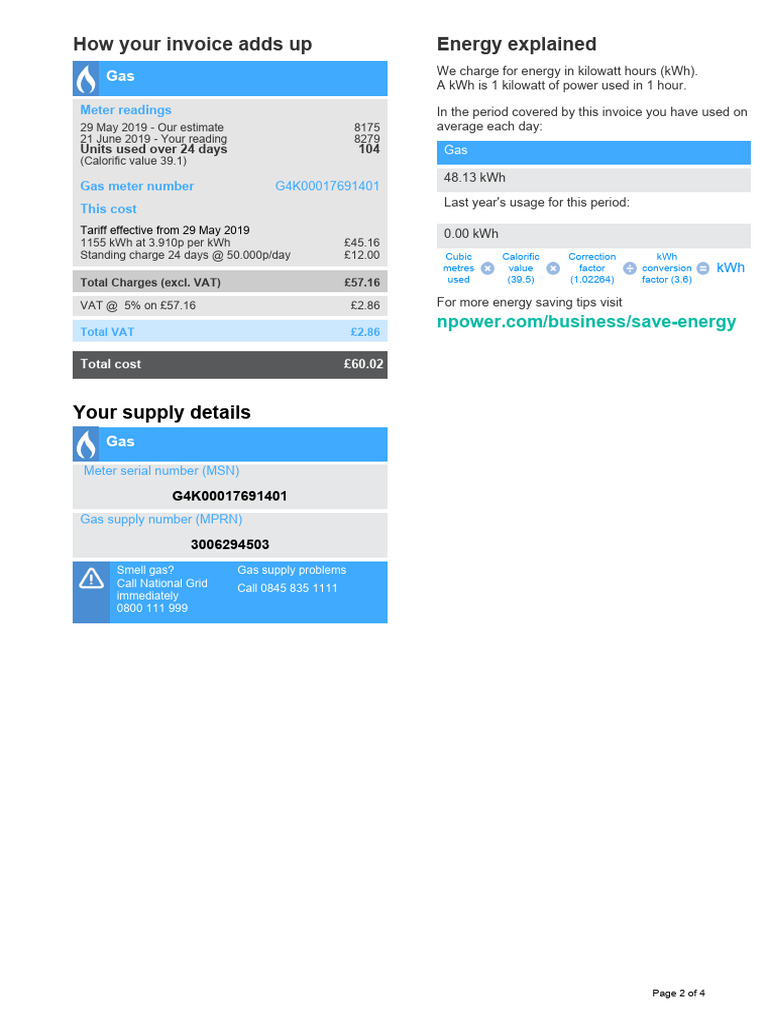 Gas Invoice Breakdown and Charges | PDF