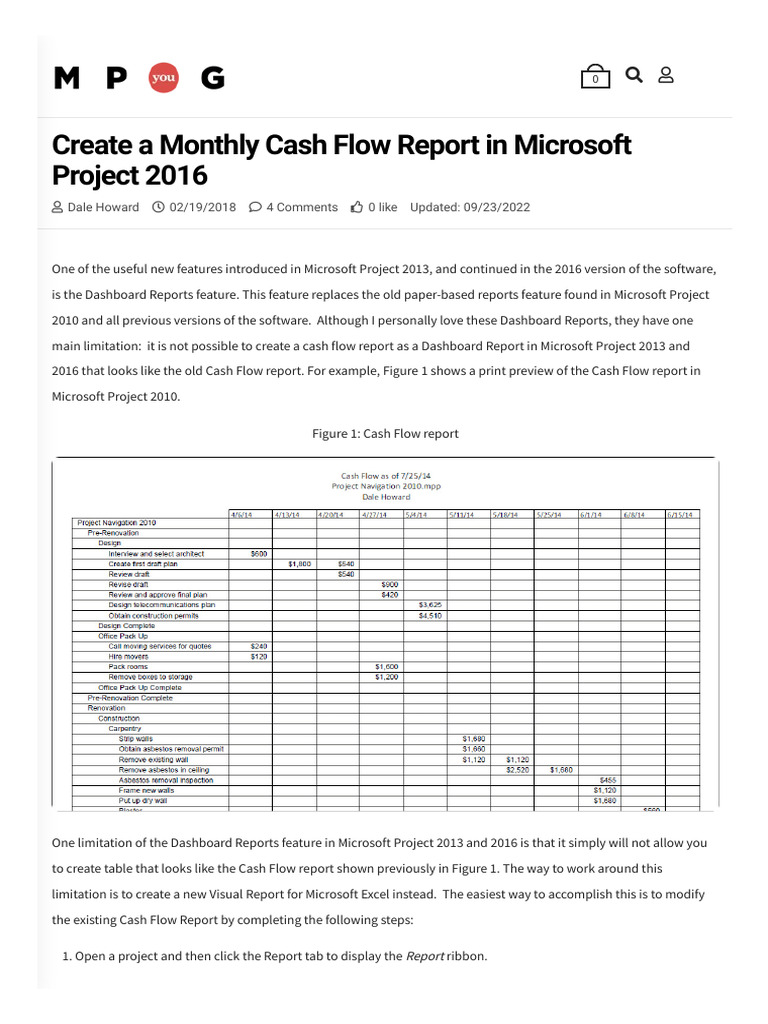 Create Cash Flow Report in MS Project | PDF | Microsoft Excel ...