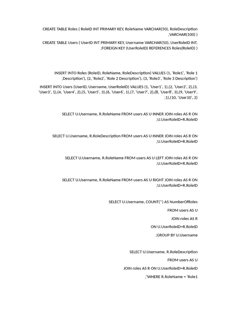 SQL User Role Management Queries | PDF