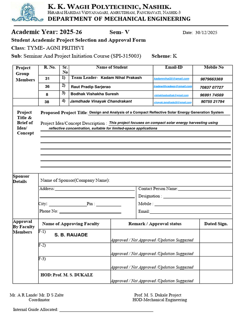 Project Approval Form for Solar Energy System | PDF | Engineering