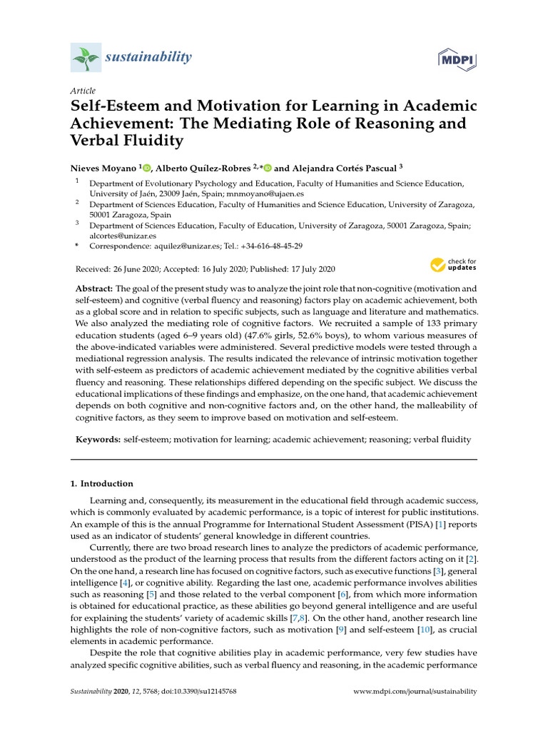 Self-Esteem and Motivation for Learning | PDF | Motivation | Motivational