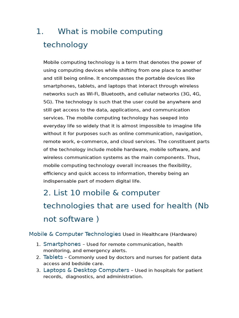 What Is Mobile Computing Technology | PDF | Monitoring (Medicine ...