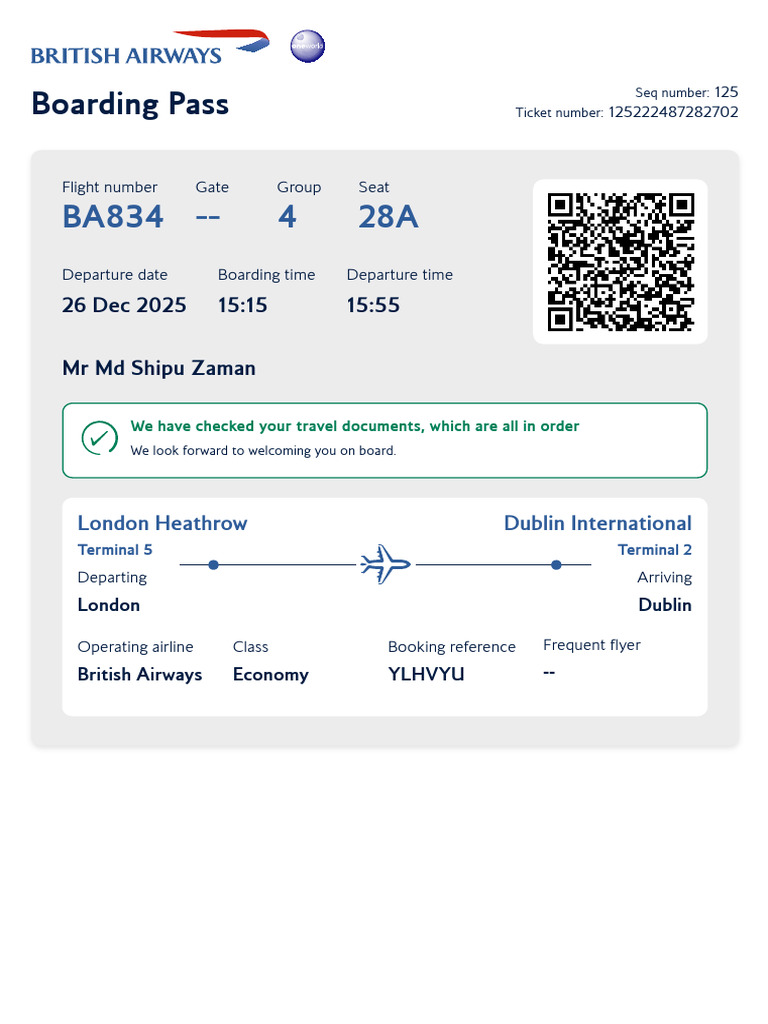 British Airways Flight BA834 Details | PDF