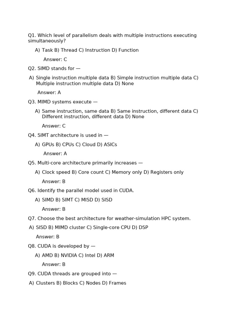 CUDA and Parallel Computing Quiz | PDF | Cpu Cache | Central Processing ...