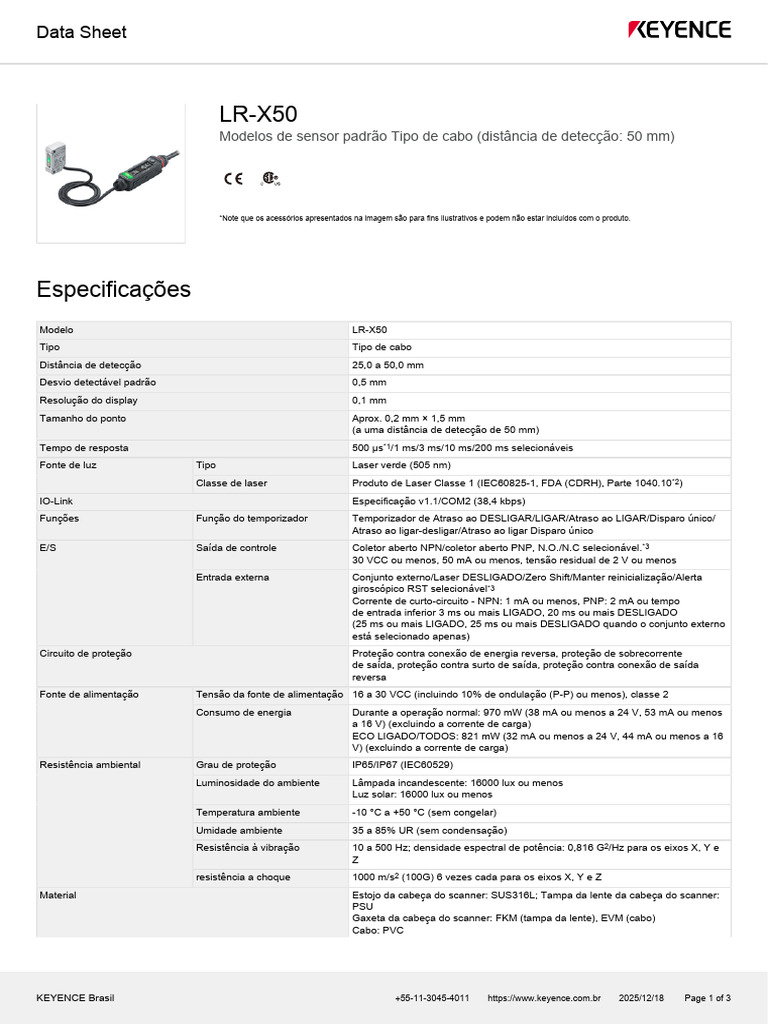 Sensor LR-X50: Especificações e Recursos | PDF | Fonte de energia