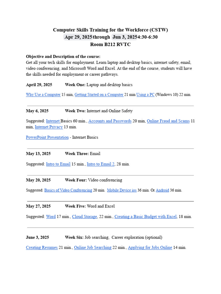 Computer Skills Training For The Workforce CSTW 4 - 25!6!25 | PDF ...