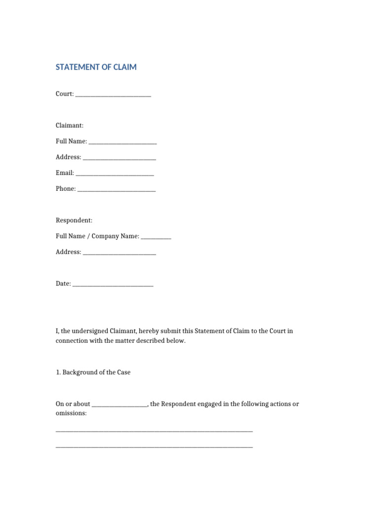 Court Statement of Claim Template | PDF