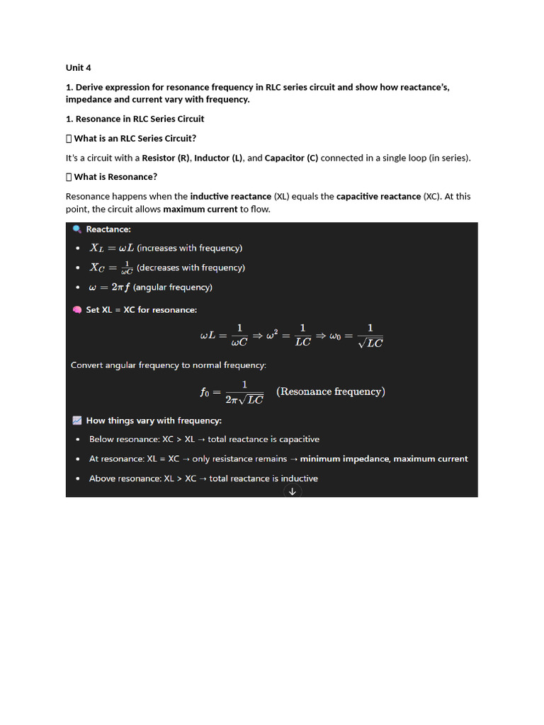 RLC Circuit Resonance and Power Analysis | PDF | Inductor | Inductance