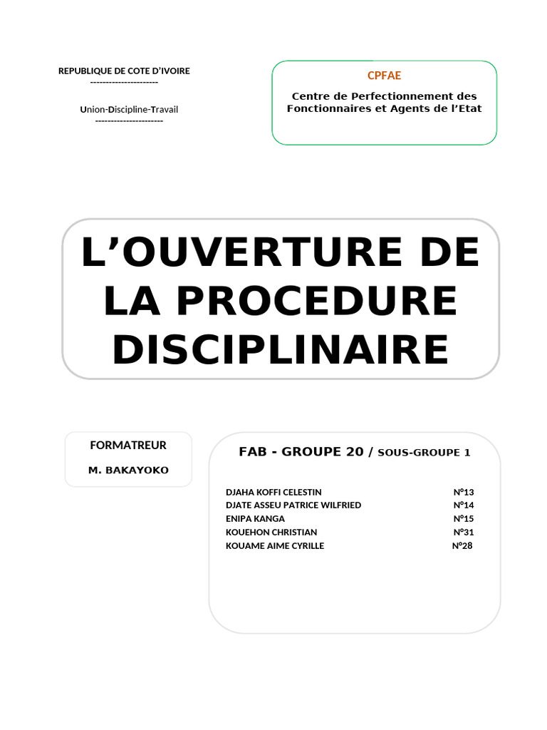 Procédure Disciplinaire en Côte d'Ivoire | PDF | Justice | Crime et ...