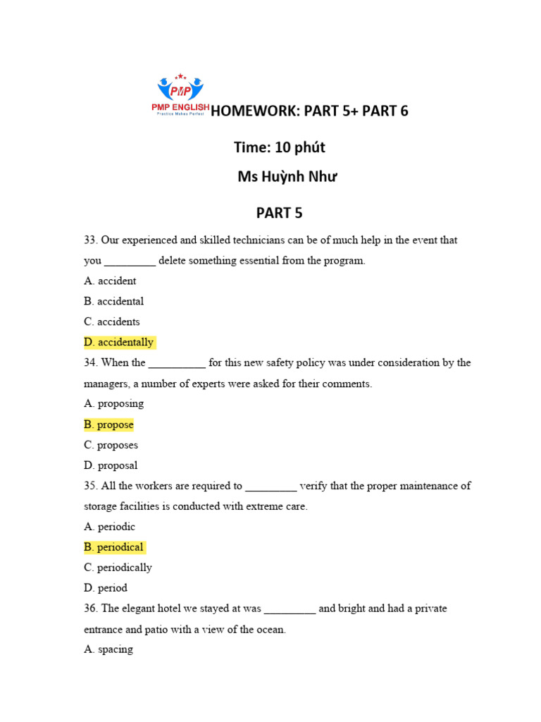Homework Exercises for English Grammar | PDF