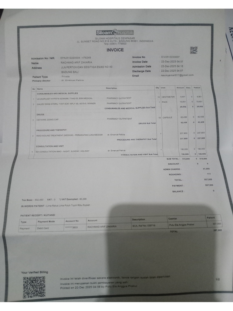 Invoice Siloam | PDF