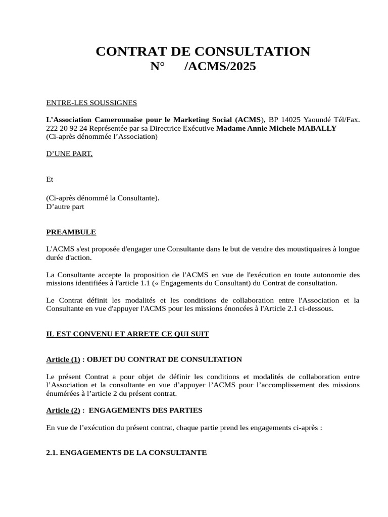 Contrat de Consultation ACMS 2025 | PDF | Faute professionnelle | Crimes