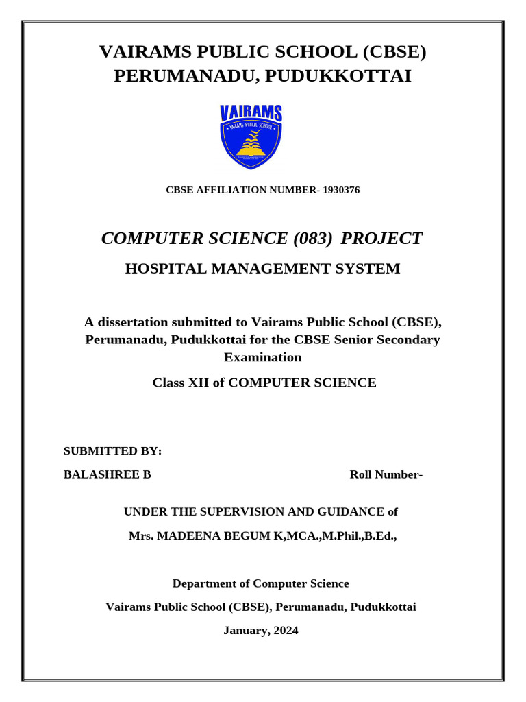 Hospital Management System Project | PDF | System | Computer Programming