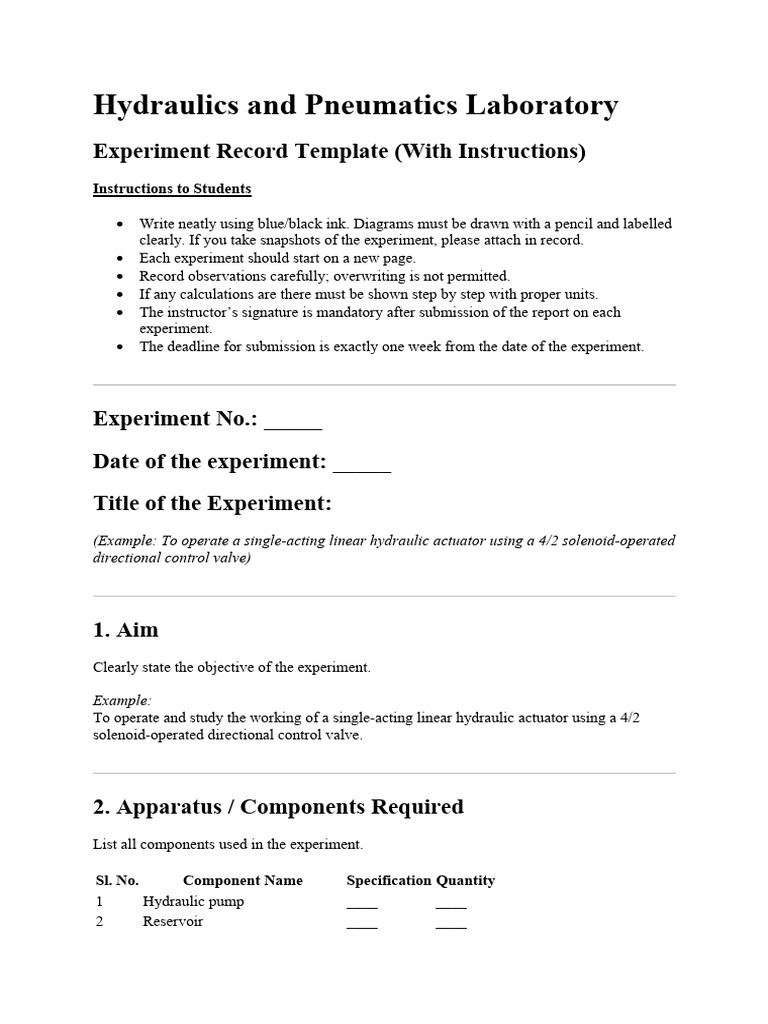 Hydraulics Lab Experiment Record Template | PDF | Valve | Actuator