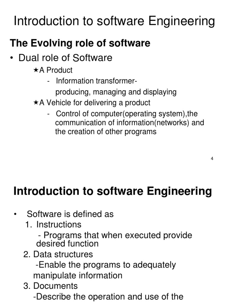 Introduction To Software Engineering: The Evolving Role of Software ...