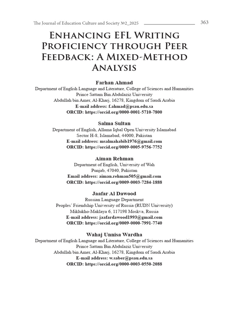 Peer Feedback in EFL Writing Skills | PDF | English As A Second Or ...