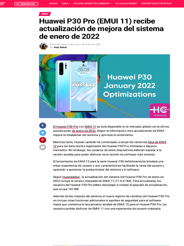 Huawei P30 Pro (EMUI 11) Recibe La Actualización de Mejoras Del Sistema ...