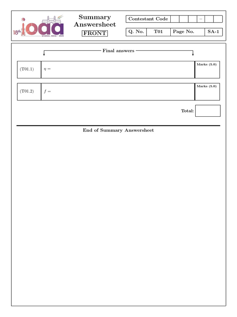 Contestant Summary Answersheet | PDF