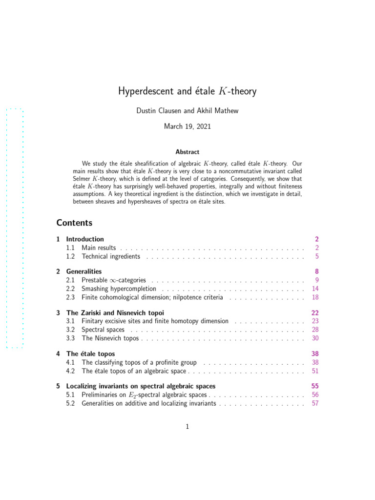 HyperdescentandetaleK Theory(DustinClausen,AkhilMathew) | PDF | Field ...