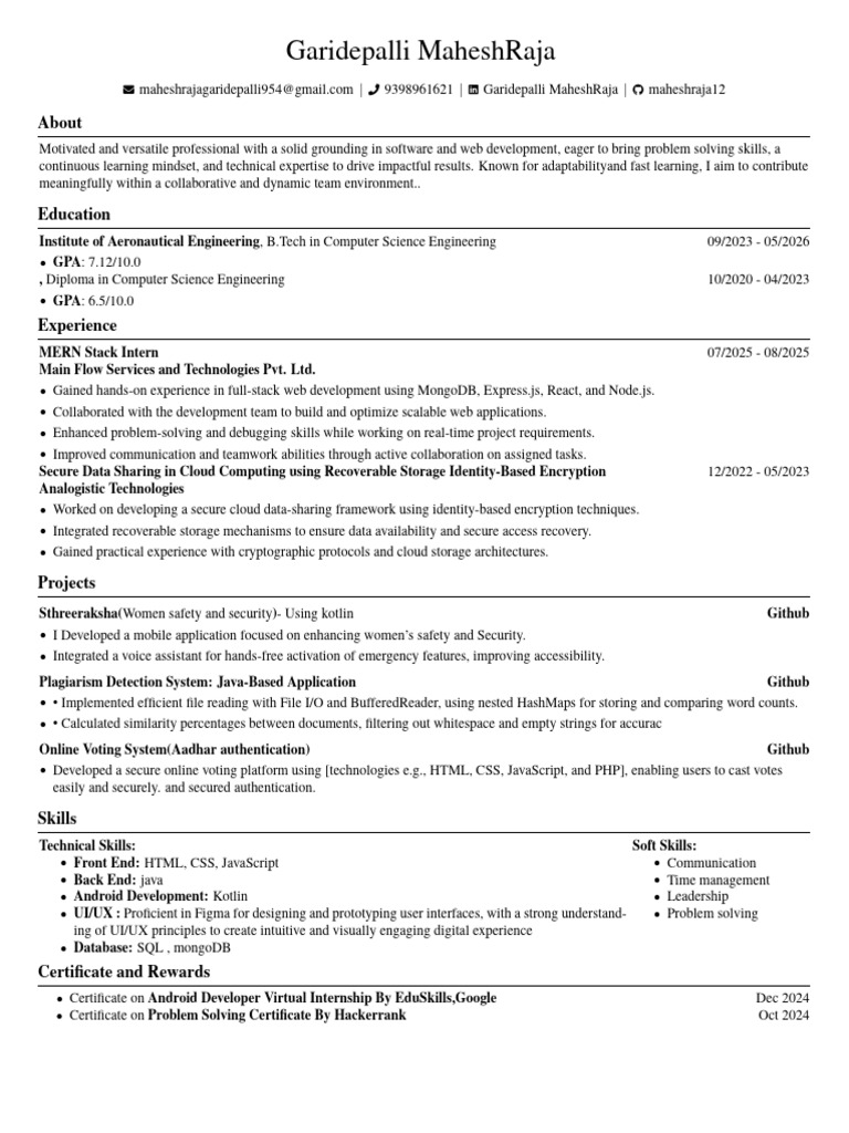 Software Developer Profile: MaheshRaja | PDF | Web Development ...