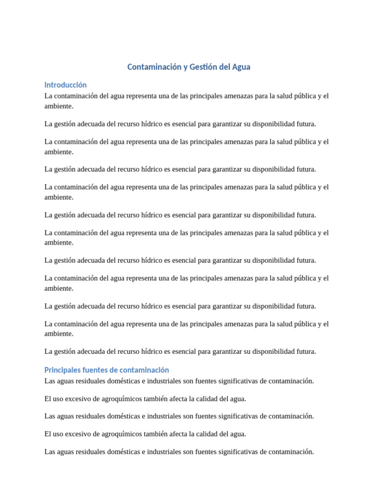 Contaminación y Gestión del Agua Sostenible | PDF | Recursos hídricos ...