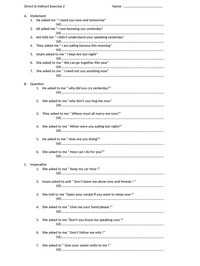 Direct and Indirect Speech Exercises | PDF | Chess Theory | Chess