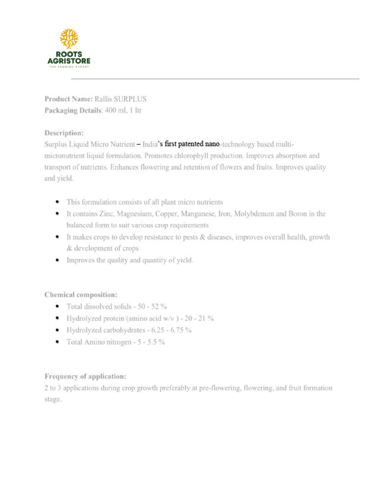 Rallis Surplus Liquid Micro Nutrient | PDF