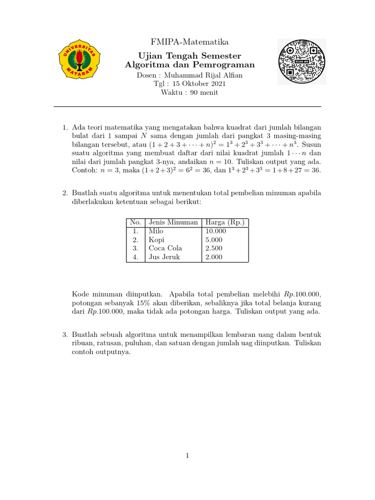 Ujian Algoritma dan Pemrograman FMIPA | PDF