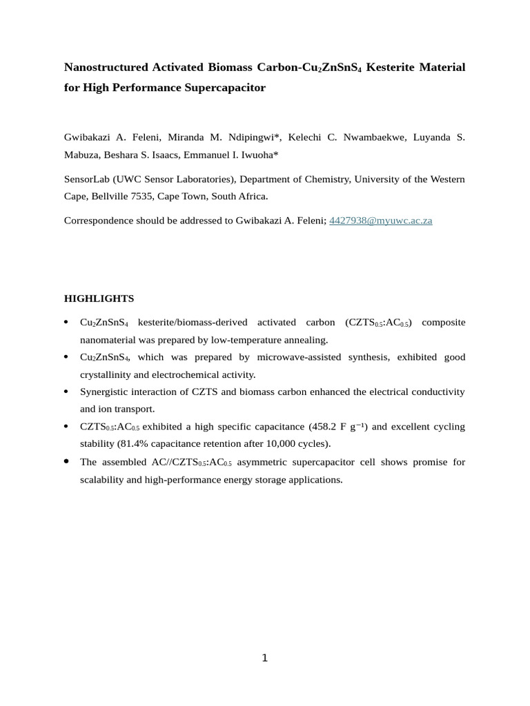 High-Performance Biomass Carbon Supercapacitor | PDF | Electricity ...