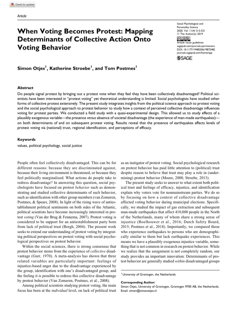 Protest Voting and Collective Disadvantage | PDF | Social Psychology ...