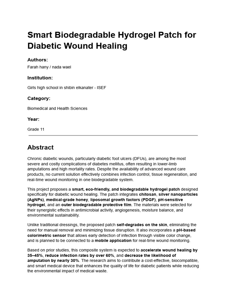 Smart Biodegradable Hydrogel for Diabetic Wounds | PDF | Wound | Wound ...