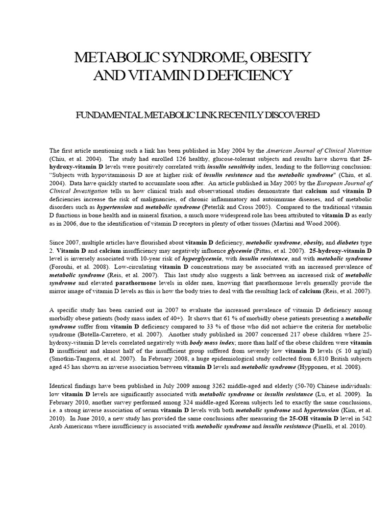 AR Metebolic Syndrome and Vitamin D | PDF | Vitamin D | Metabolic Syndrome