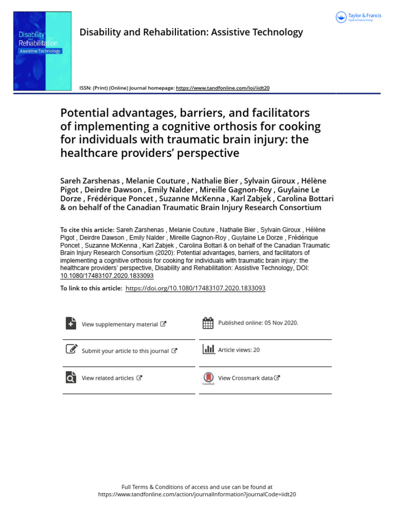 Cognitive Orthosis for TBI Cooking Aid | PDF | Traumatic Brain Injury ...