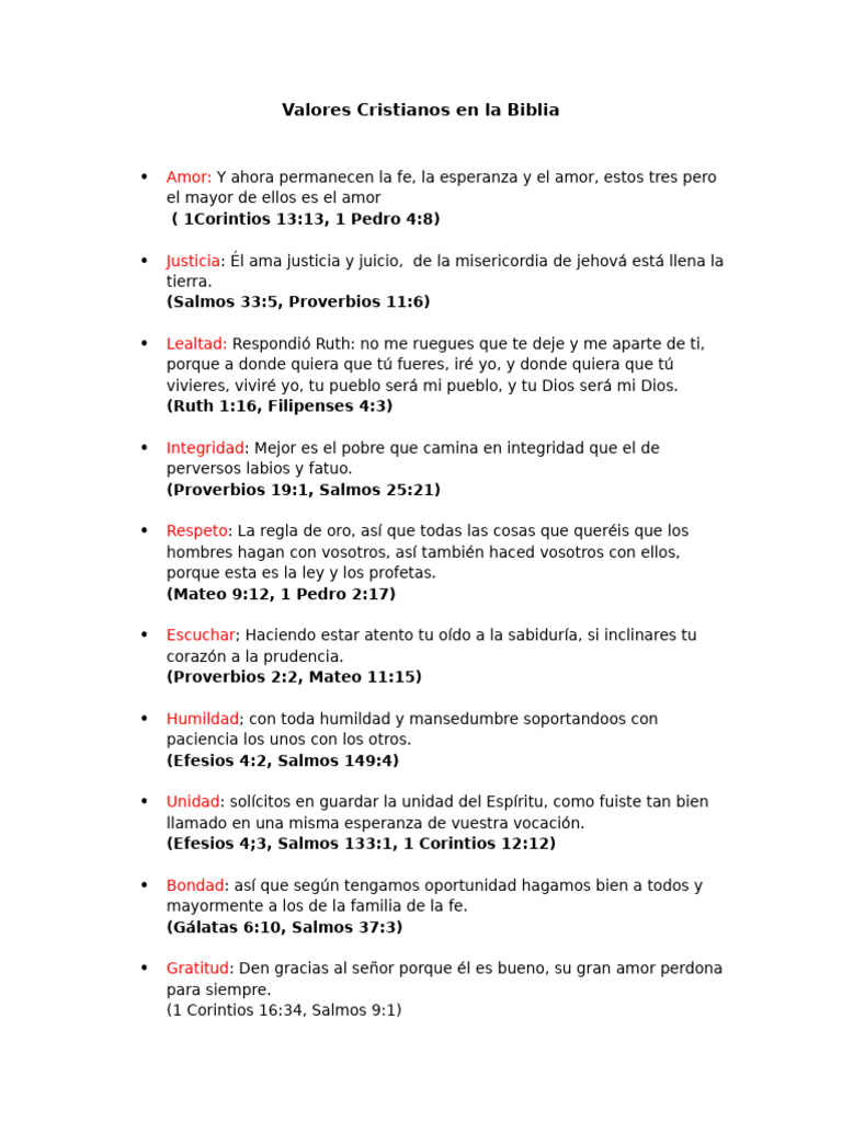 Valores Cristianos en la Biblia | PDF
