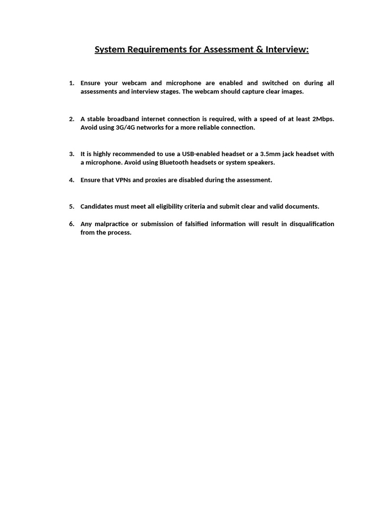 Assessment & Interview System Requirements | PDF