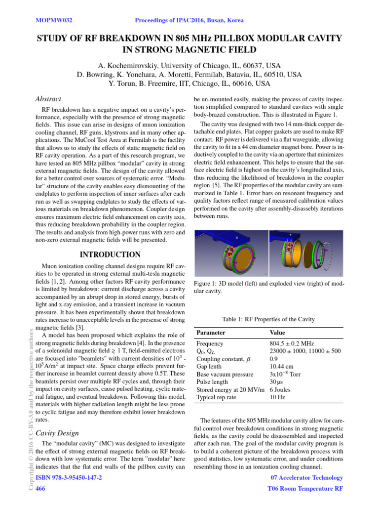 Study of Rf Breakdown in 805 Mhz Pillbox Modular Cavity | PDF ...