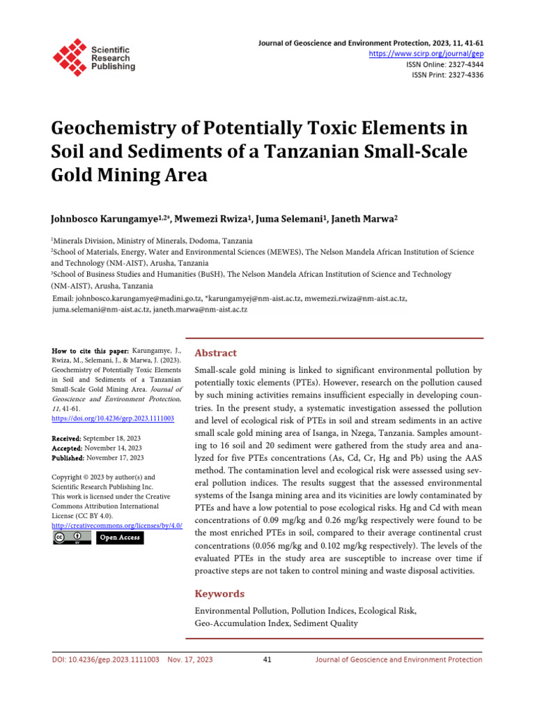 Toxic Elements in Tanzanian Gold Mining Soil | PDF | Principal ...