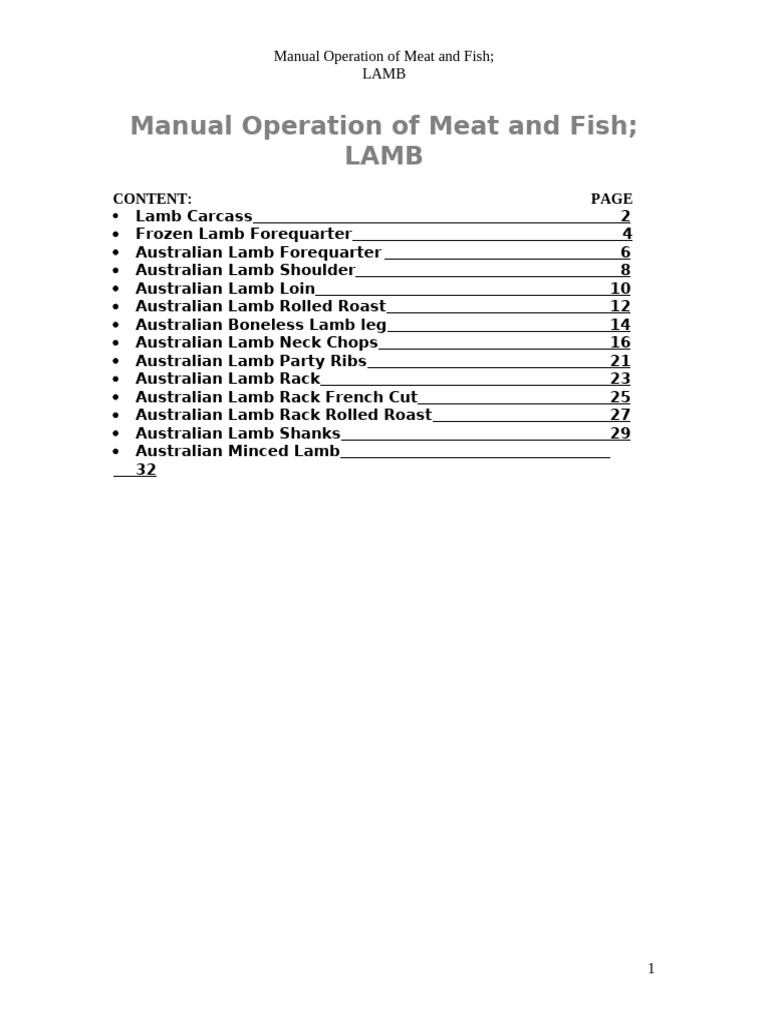 Manual for Lamb Meat Operations | PDF | Lamb And Mutton | Roasting