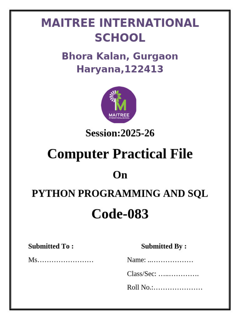Python and SQL Practical File 2025-26 | PDF | Databases | Table (Database)