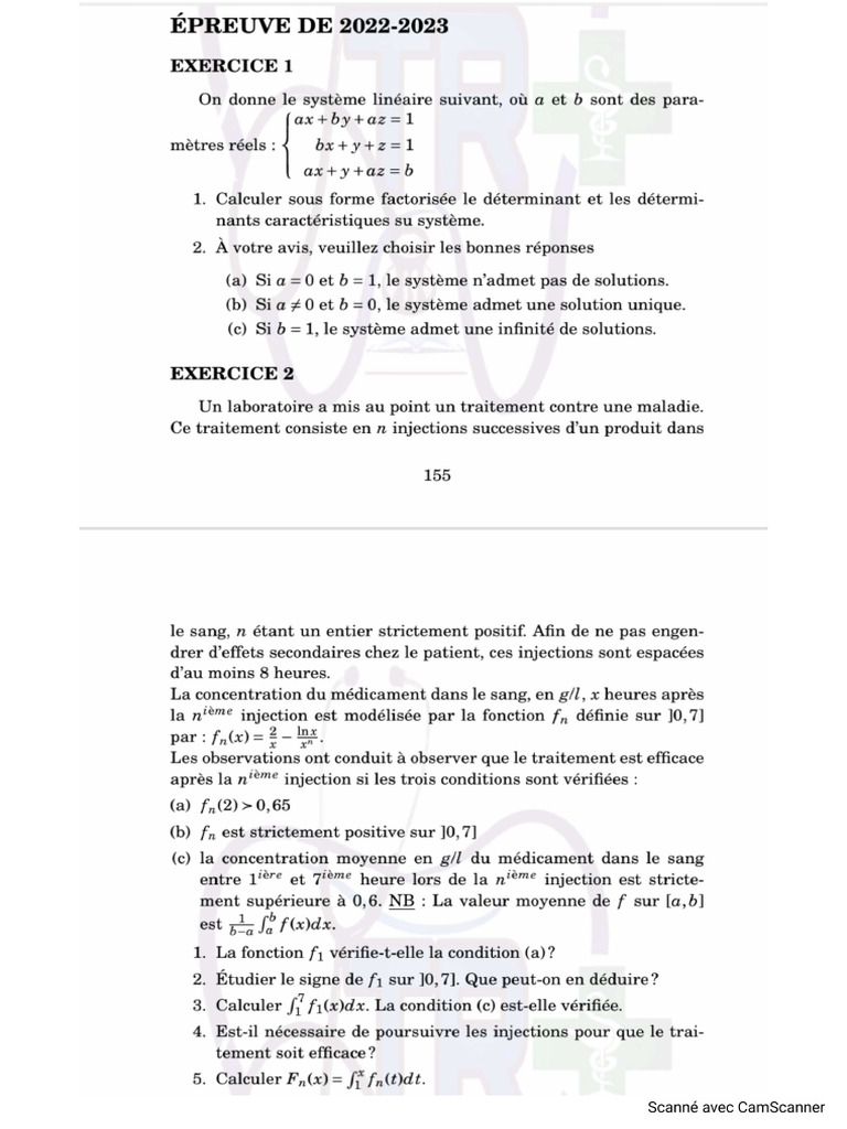 Examen FSS 2022-2023 Math | PDF