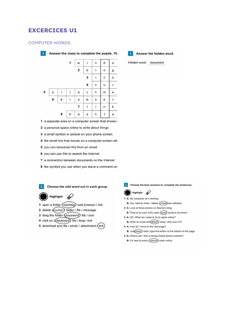Computer Vocabulary and Grammar Exercises | PDF