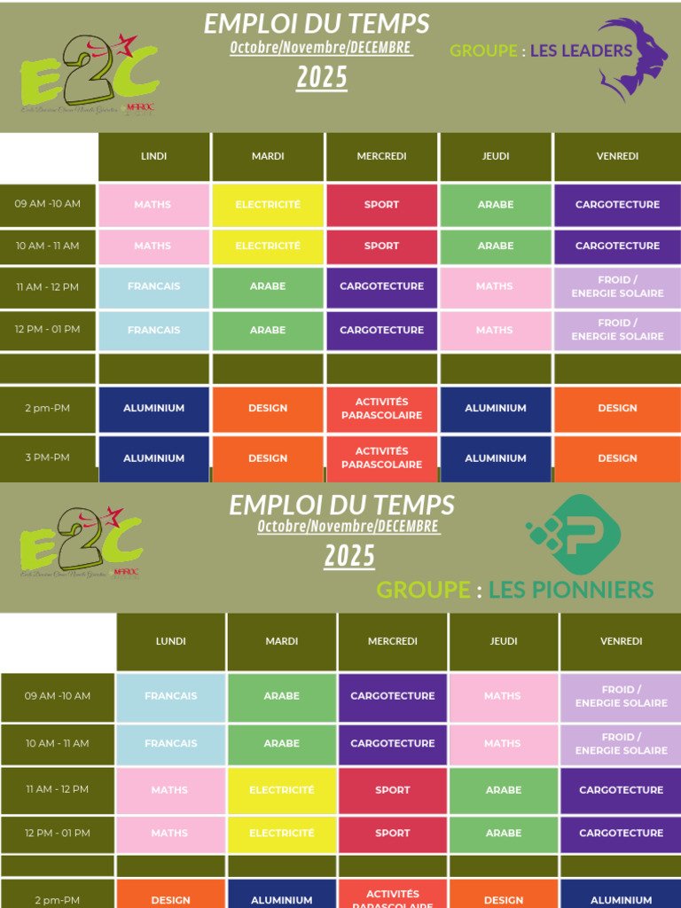 Emploi du temps des groupes scolaires 2025 | PDF