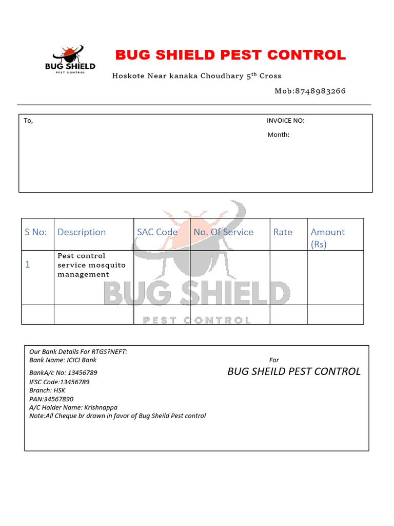 Bug Shield Pest Control Invoice | PDF