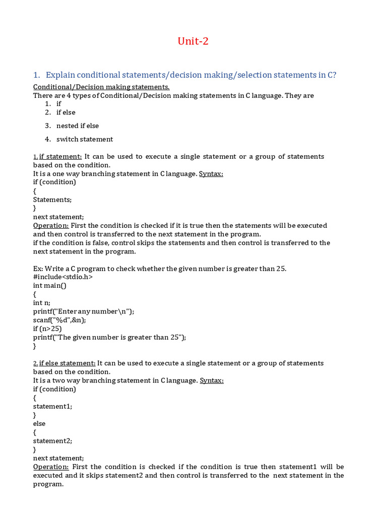 C Conditional Statements and Loops Explained | PDF | Control Flow ...