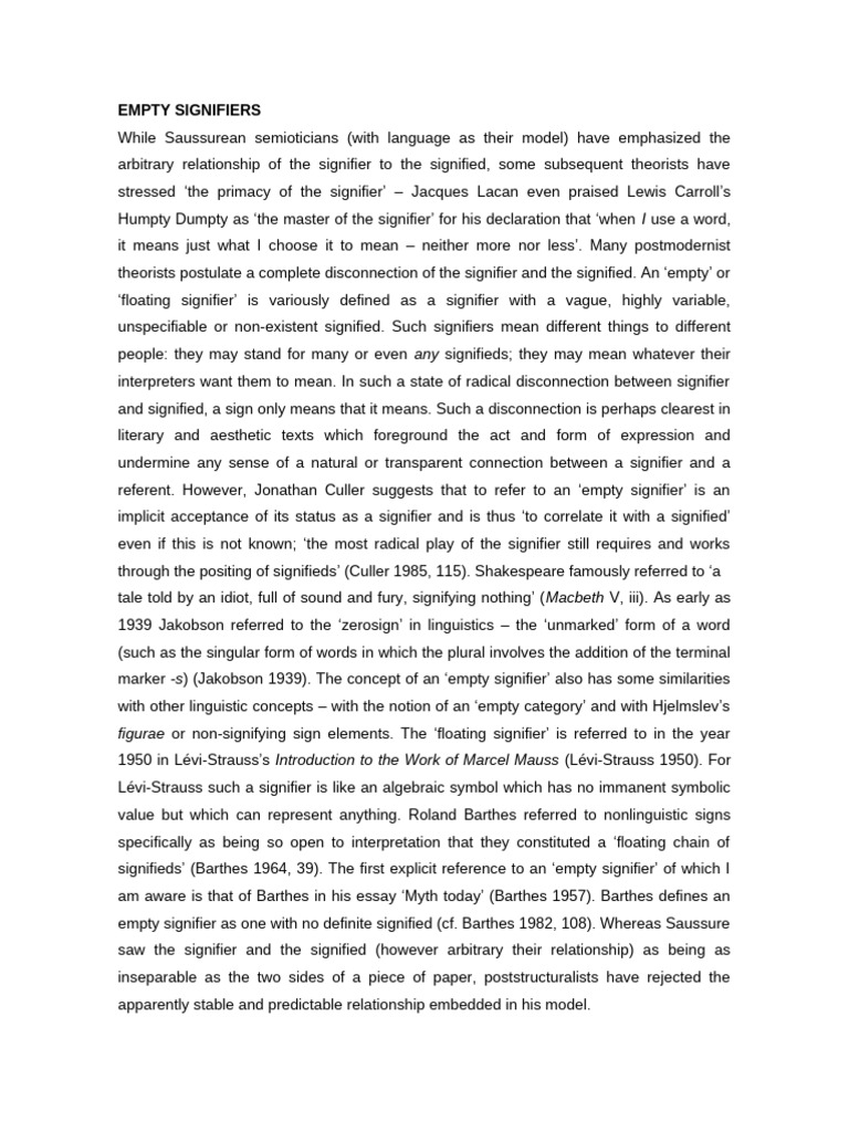 Understanding Empty Signifiers in Semiotics | PDF | Semiotics